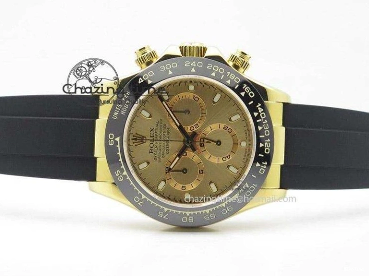 MiroTime 0403 Stylish Daytona YG BP Maker Gold Dial Sticks Markers On Rubber Strap A7750@ 4012